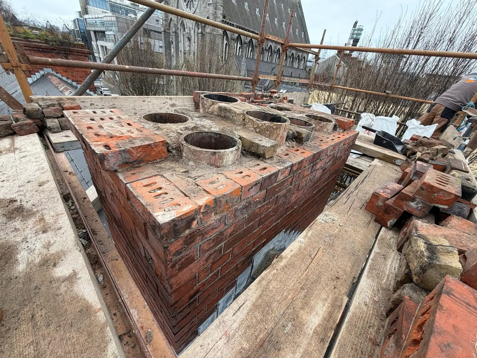 Commercial chimney stack rebuilding process